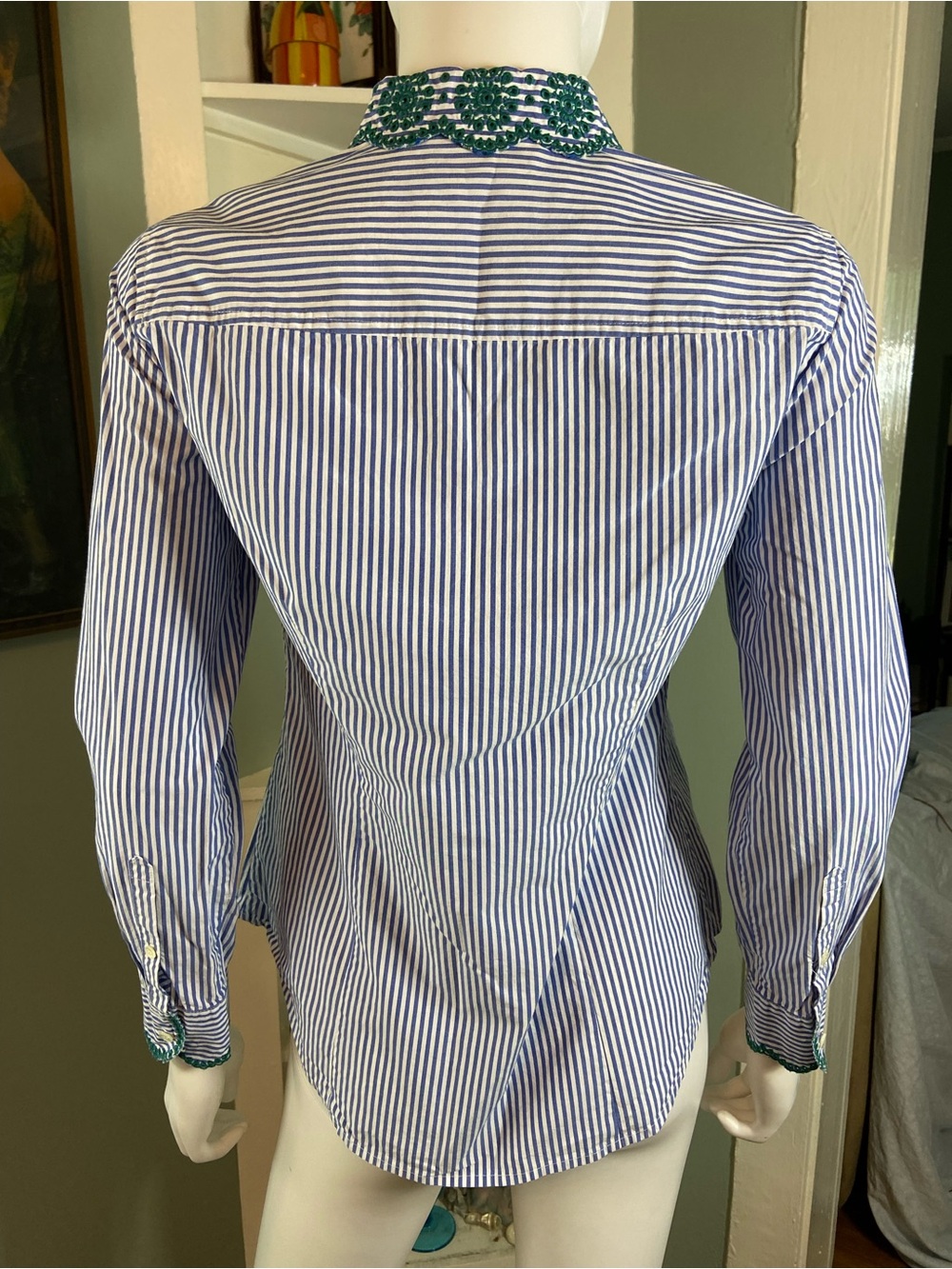 J. Crew Perfect Eyelet Embroidered Trim Striped Shirt Botton Down Blouse poplin - Picture 9 of 10